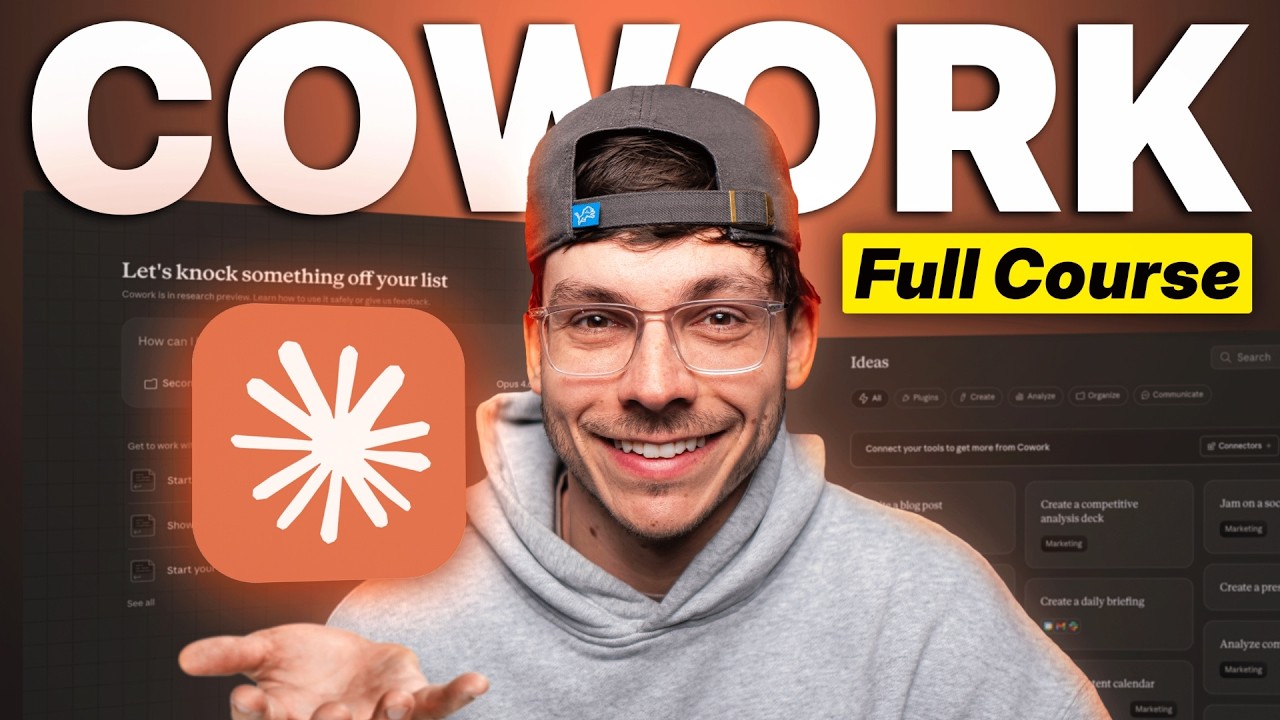 Thumbnail design: oversized headline type over a warm orange app-interface background.