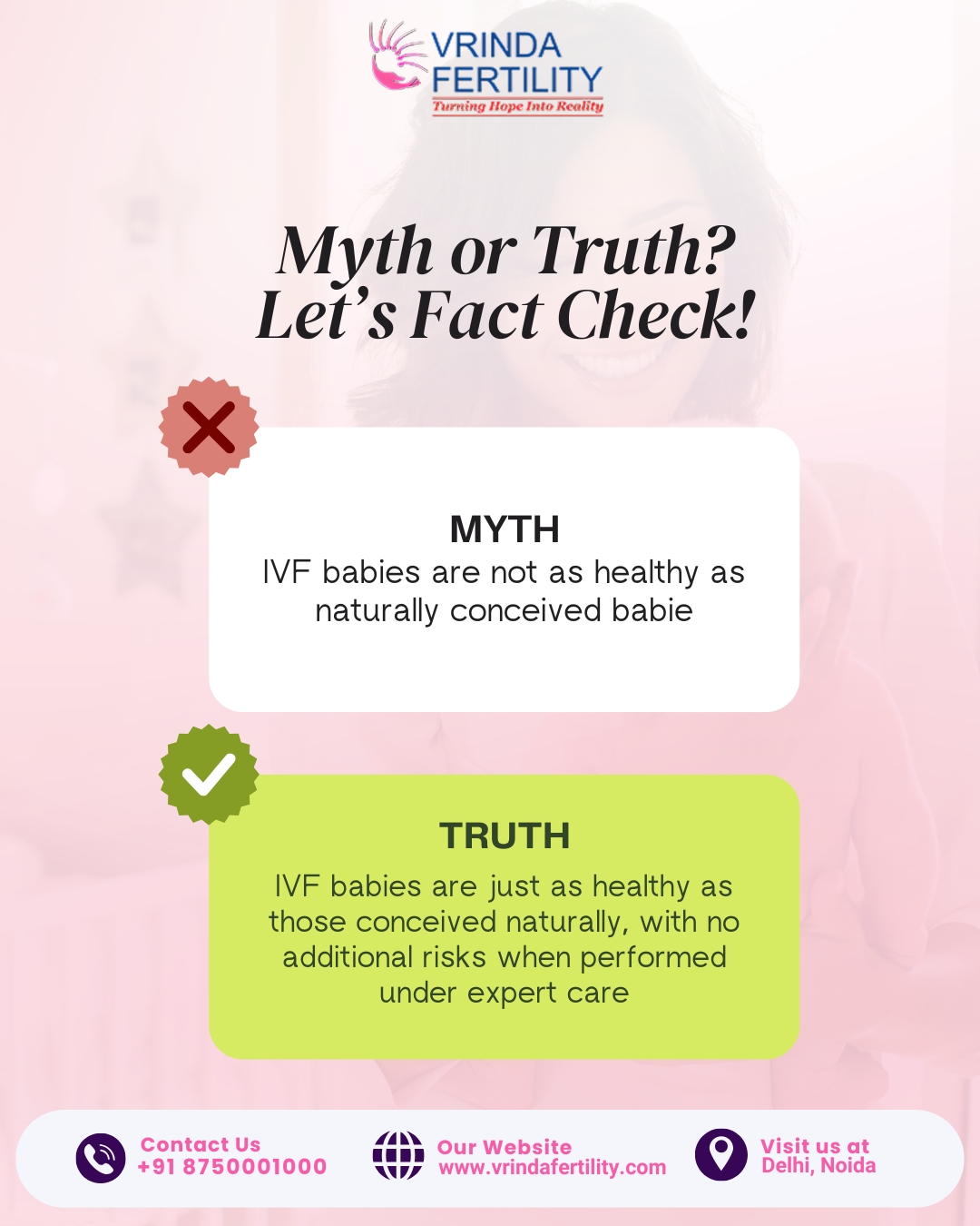 Social post design: Vrinda Fertility myth or truth fact-check post.